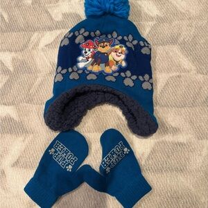 Paw Patrol Blue Kids Hat and Mittens Set
